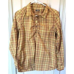 Cabela’s Womens Med Yellow Plaid Long Sleeve Half Button Shirt